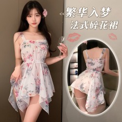 【情趣內(nèi)衣】霏慕法式碎花抽褶抹胸連衣裙7809